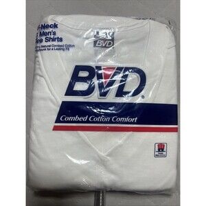 Vintage BVD 3-Pack Men’s White V-Neck Cotton T-Shirts Made In USA 1992, Size XL